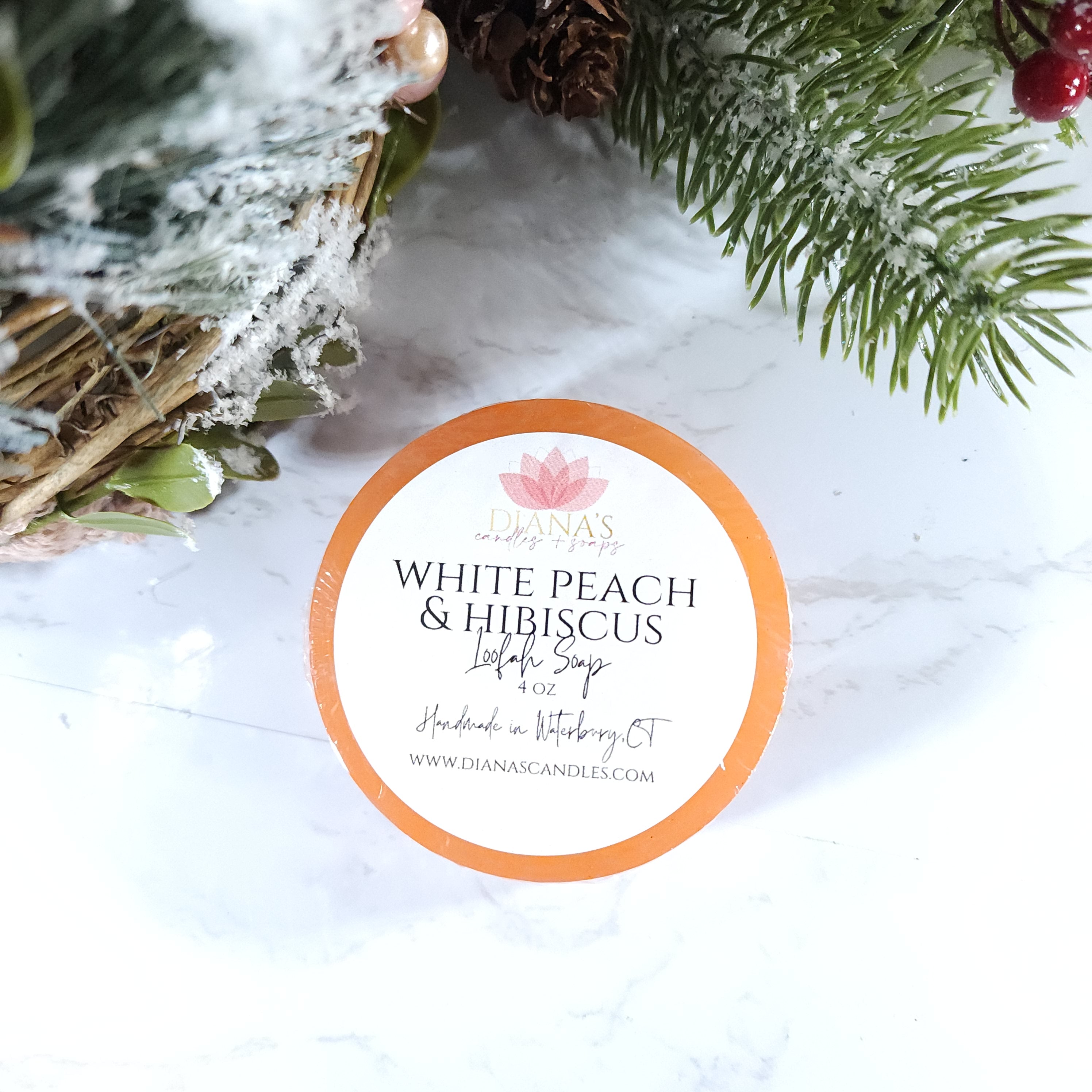 White Peach & Hibiscus Loofah Soap Diana's Candles and Soaps