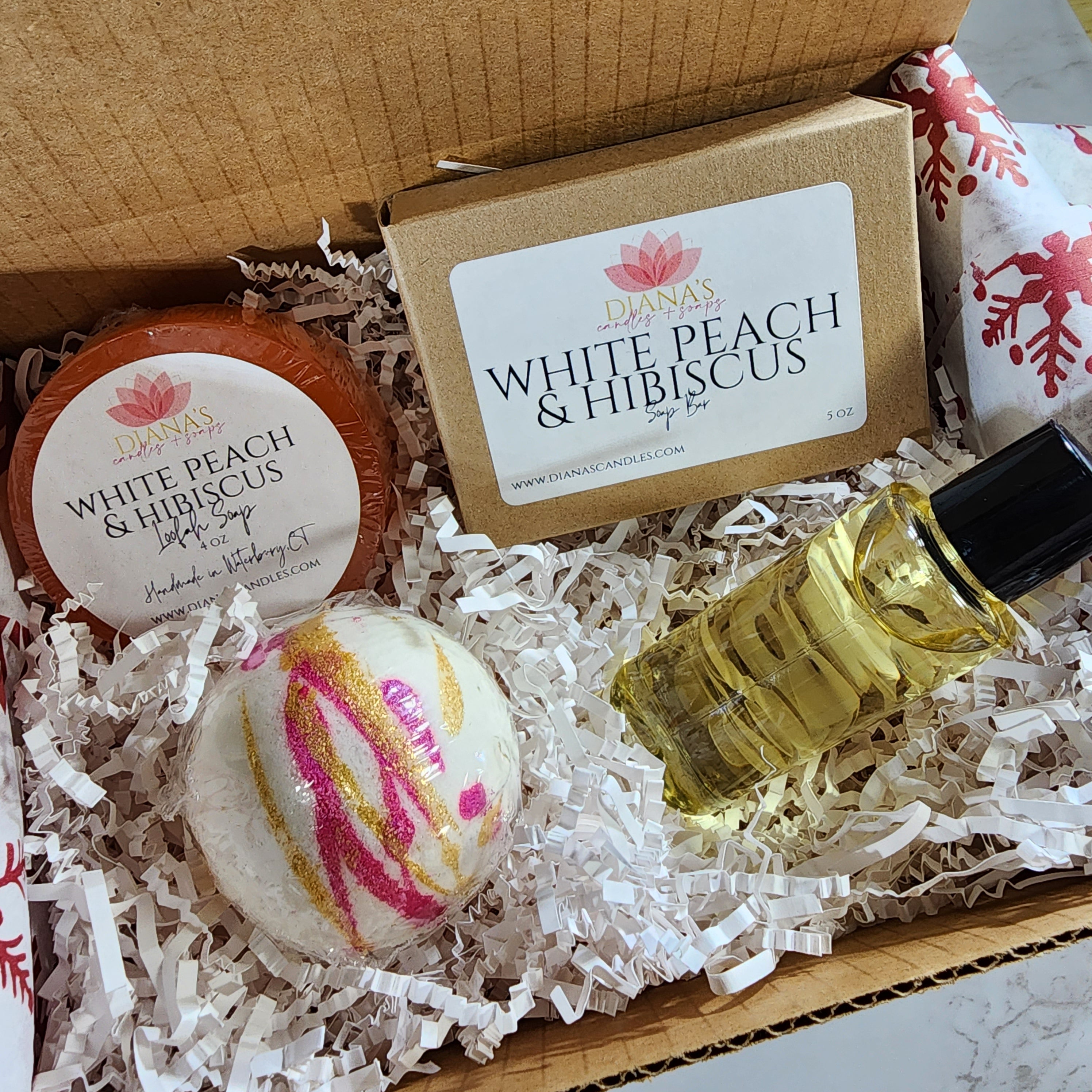 White Peach & Hibiscus Gift Set Diana's Candles and Soaps